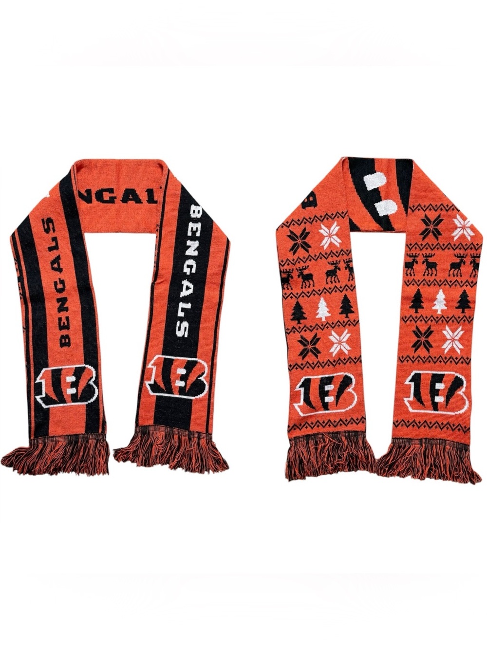 Reversible Cincinnati Bengals Scarf with Fringe Sweater Knit New